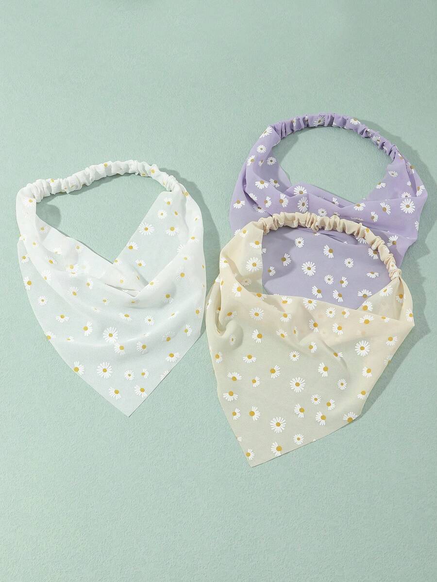 Headband Summer Knit - 3pcs Floral Print Elastic Headbands for