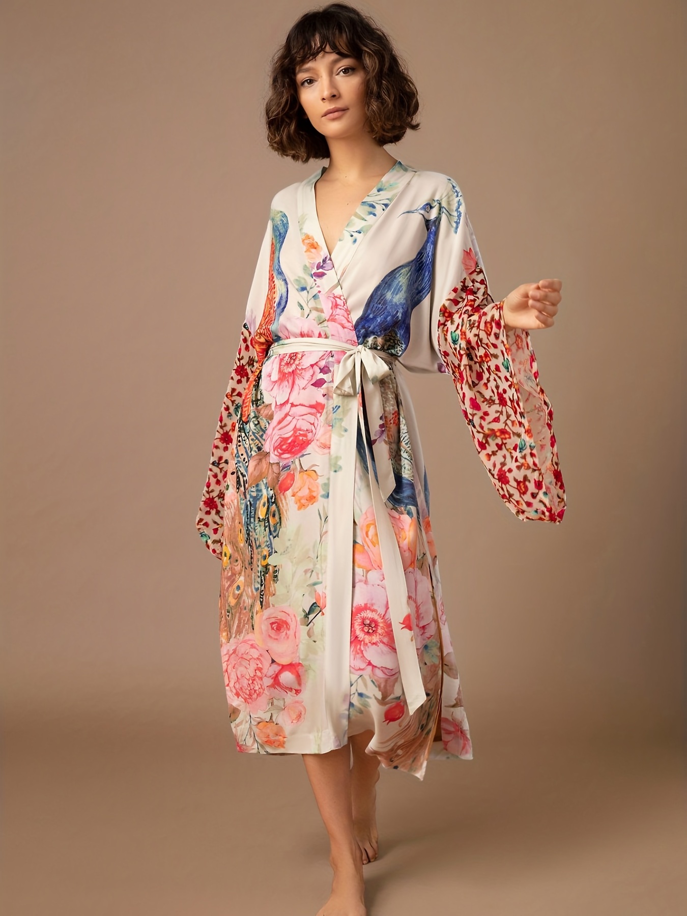 Cover Up Kaftan - Beach Kimono for Women Peocock Printed