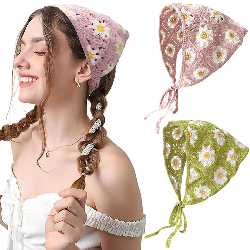 Headband Summer Knit - Korean Style Knitted Hollow Hook Flower
