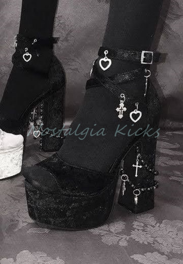 Gothic Black Velvet Platform H - огляд і ціна Sandal Strappy Heeled
