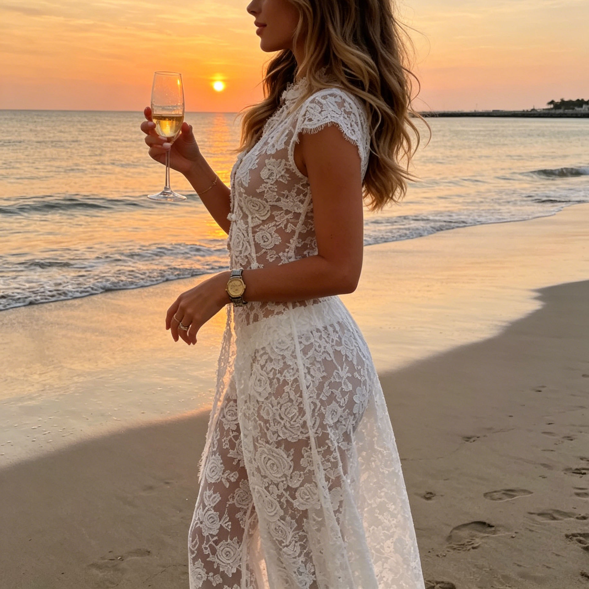 Women White Sheer Floral Lace  - огляд і ціна Kimono Sheer Floral