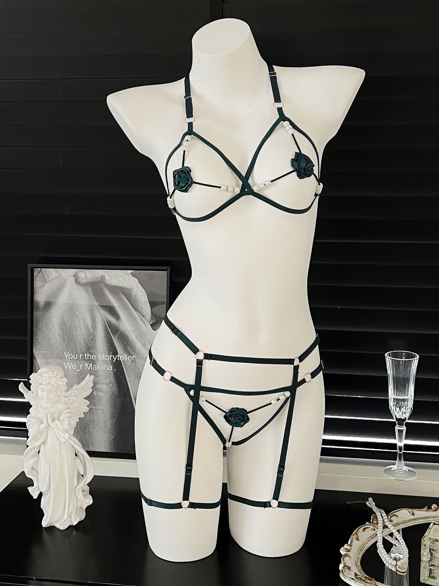 3Pcs/Set Pearl Rose Sexy Bra S - огляд і ціна Bralette Triangle Set