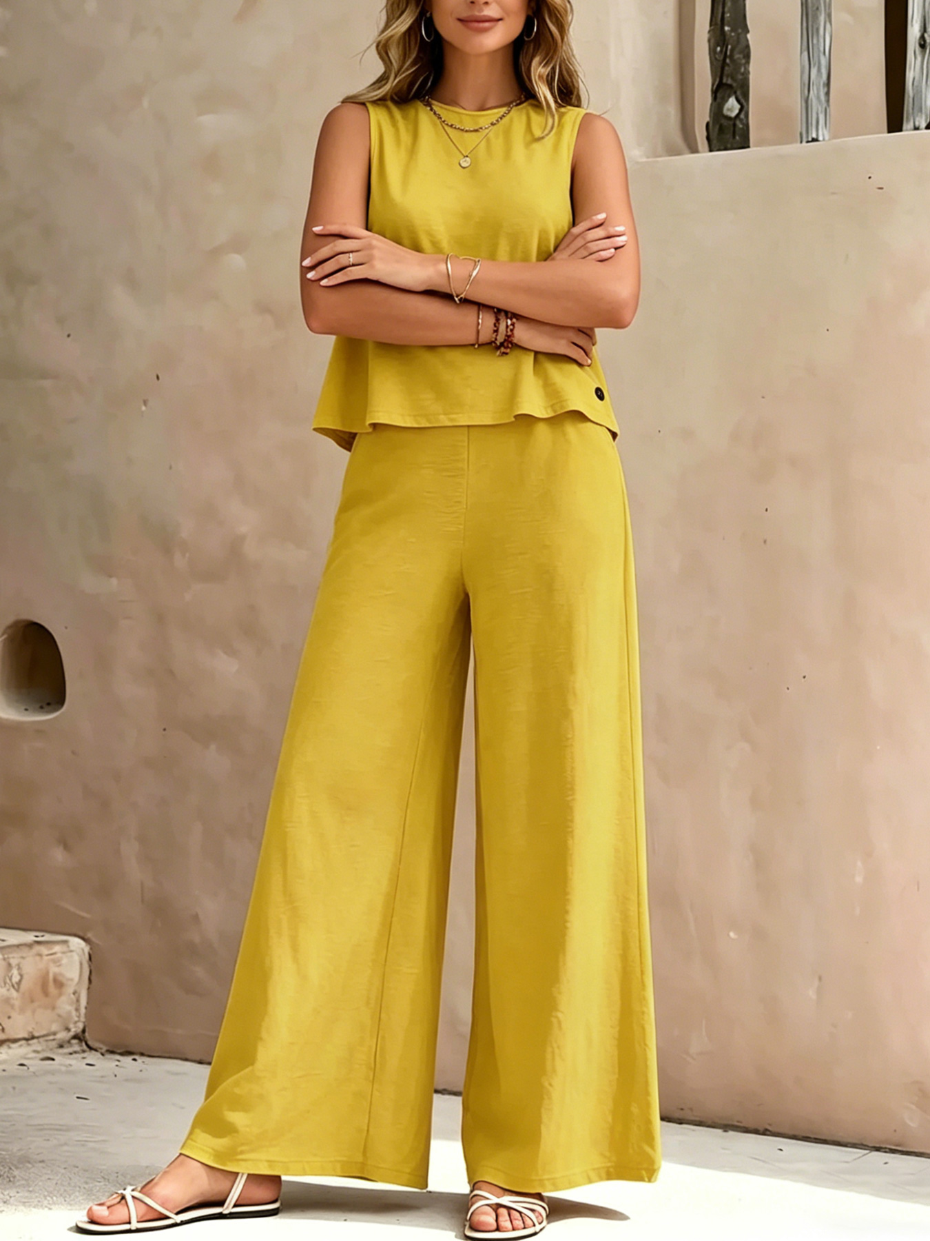 Women's Linen-Look Two-Piece S - огляд і ціна Linen Pant Wide