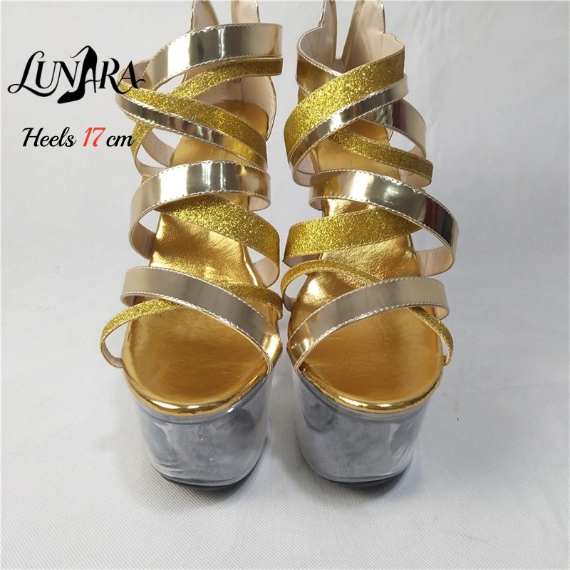 17cm/7Inch Gold Metallic Strap - огляд і ціна Sandal Strappy Heeled