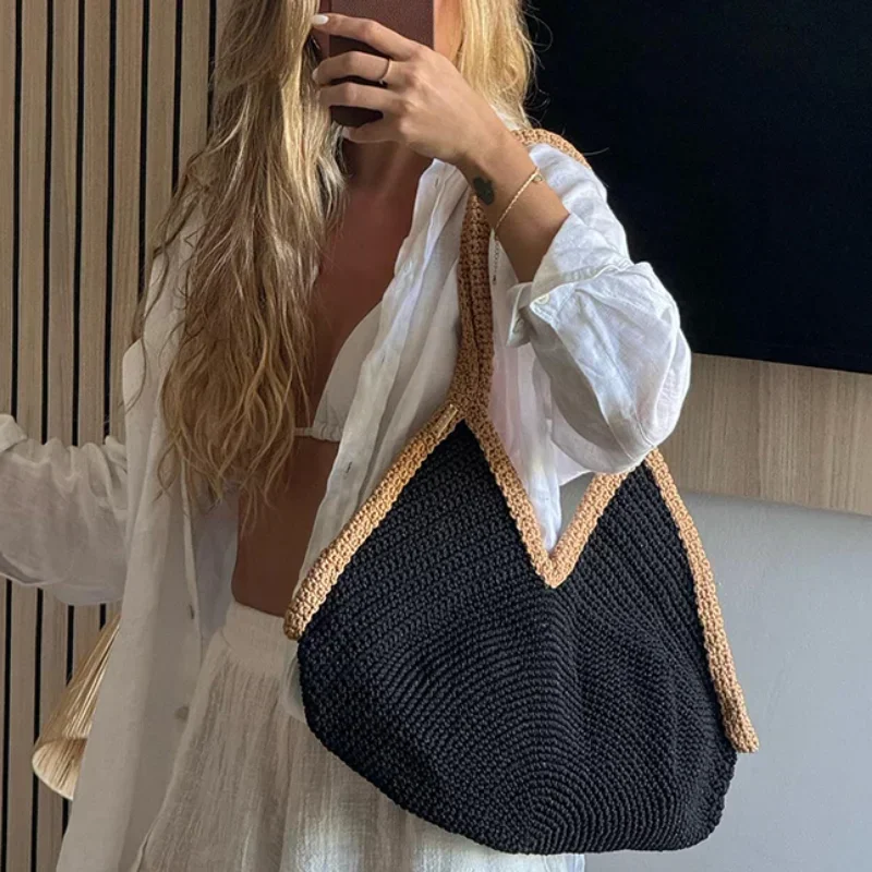 Colorblock Straw Woven Tote Ba - огляд і ціна Tote Bag Beach